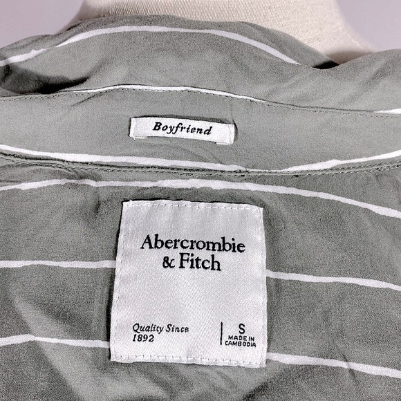 Abercrombie & Fitch Boyfriend Striped Button-Up Shirt Sage green size small - Picture 9 of 10
